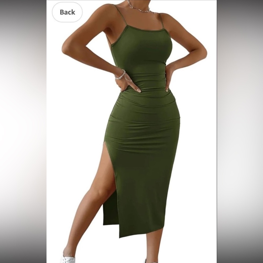 SHENHE Women's Split Thigh Twist Backless Spaghetti Strap-army green-XS (2)